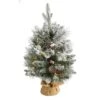 2' Flocked Artificial Christmas Tree With 30 Clear Lights, 73 Bendable Branches, Pine Cones And Berries