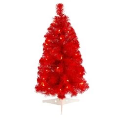 2’ Red Artificial Christmas Tree With 35 LED Lights And 72 Bendable Branches