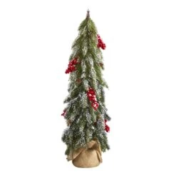 24β Flocked Artificial Christmas Tree With Berries And Pine Cones