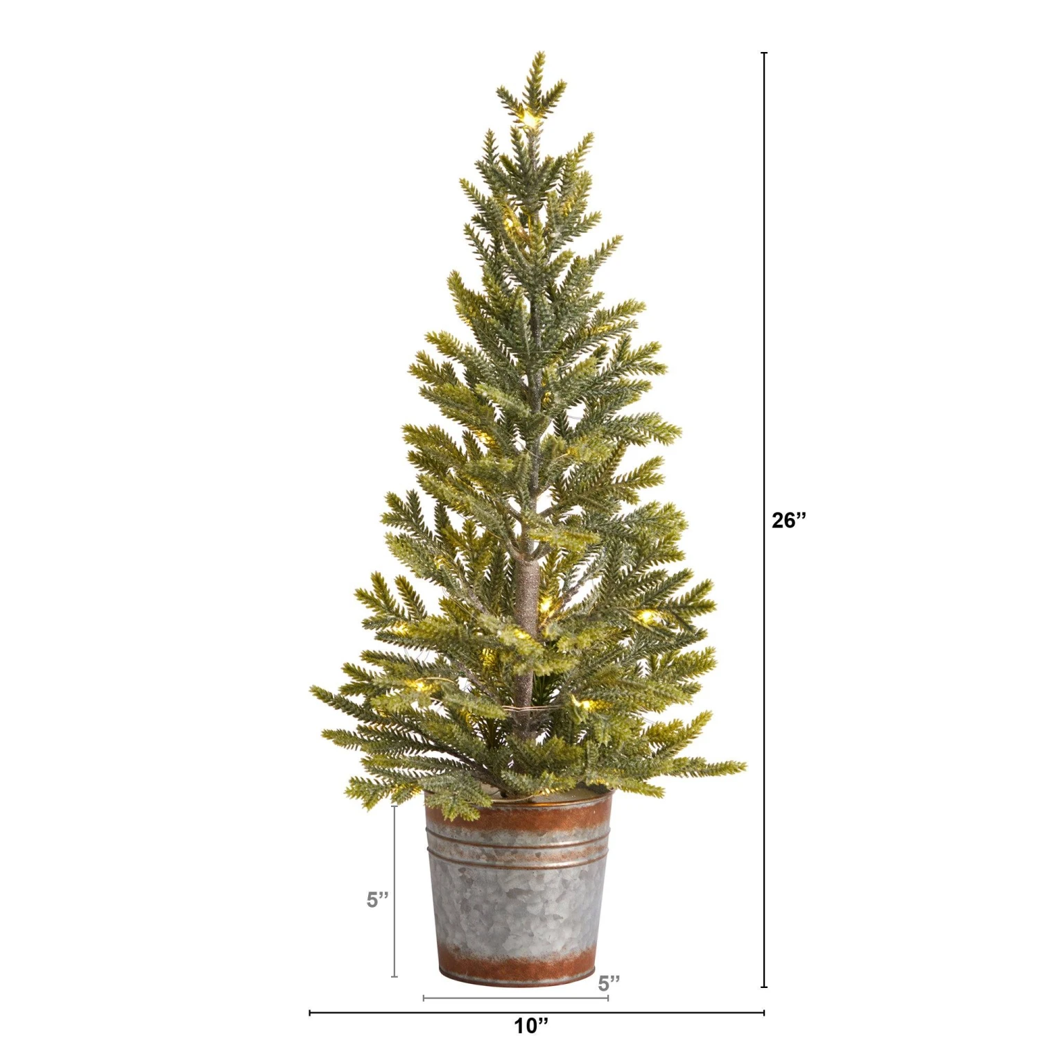 26” Pine “Natural Look” Artificial Christmas Tree With 35 Warm White Lights In Rustic Metal Planter - Image 2