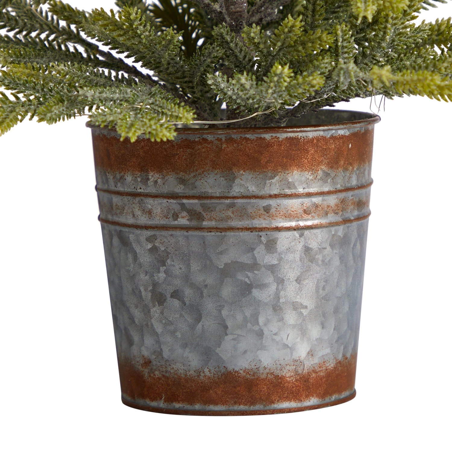 26” Pine “Natural Look” Artificial Christmas Tree With 35 Warm White Lights In Rustic Metal Planter - Image 6