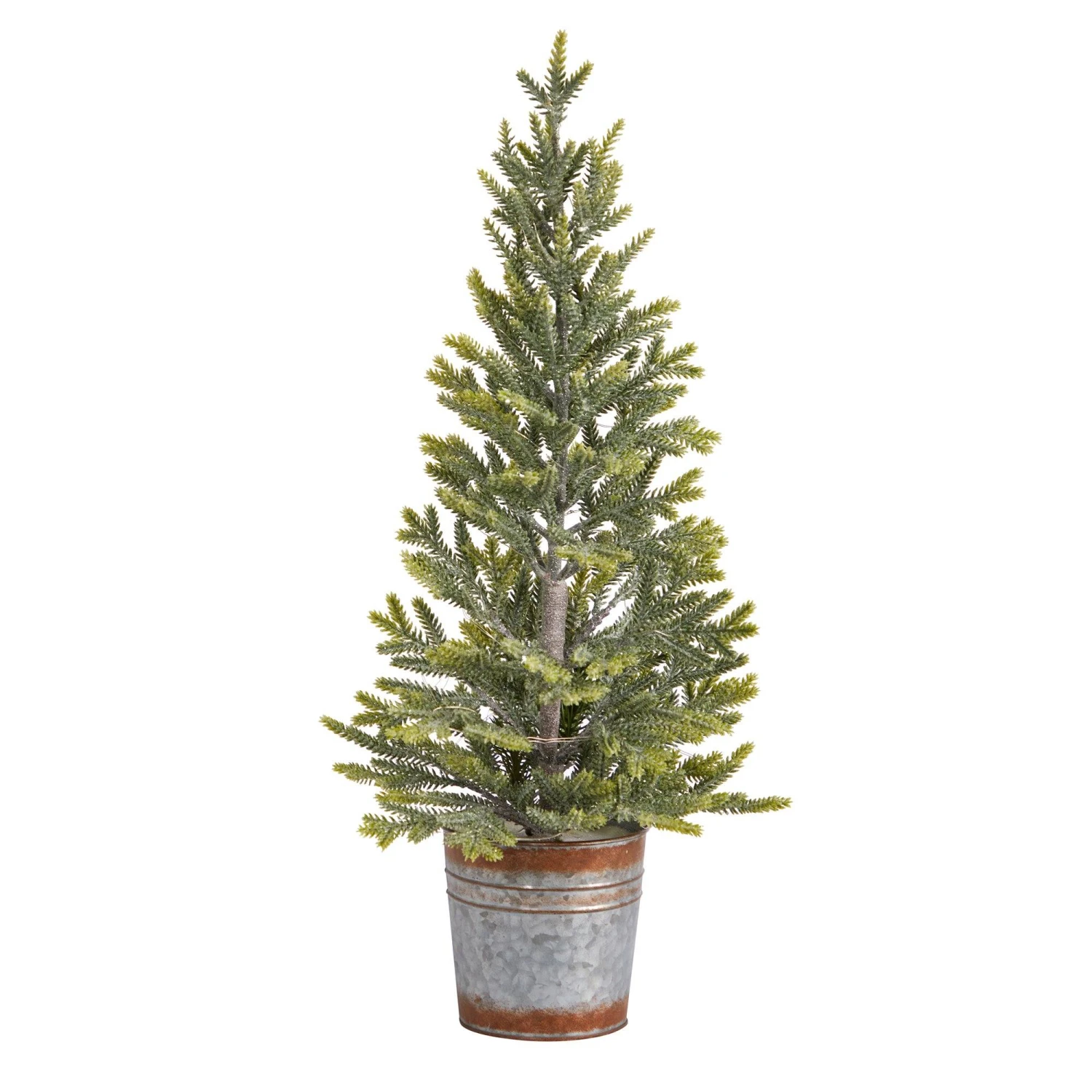 26” Pine “Natural Look” Artificial Christmas Tree With 35 Warm White Lights In Rustic Metal Planter - Image 3