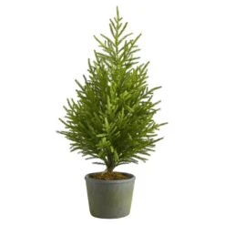 3’ Norfolk Island Pine “Natural Look” Artificial Christmas Tree In Decorative Planter
