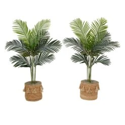 4' Artificial Paradise Palm Tree With Handmade Jute & Cotton Basket With Tassels DIY KIT - Set Of 2
