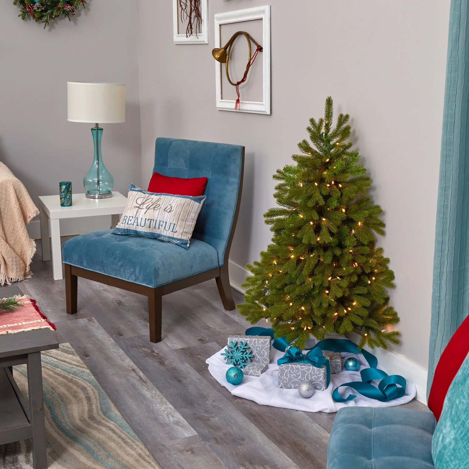 4' Cambridge Spruce Flat Back Artificial Christmas Tree With 100 Warm White (Multifunction) LED Lights And 221 Bendable Branches - Image 9