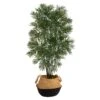 4' Parlor Palm Artificial Tree In Boho Chic Handmade Cotton & Jute Black Woven Planter