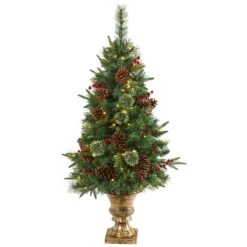 4’ Pine, Pinecone And Berries Artificial Christmas Tree In Decorative Urn