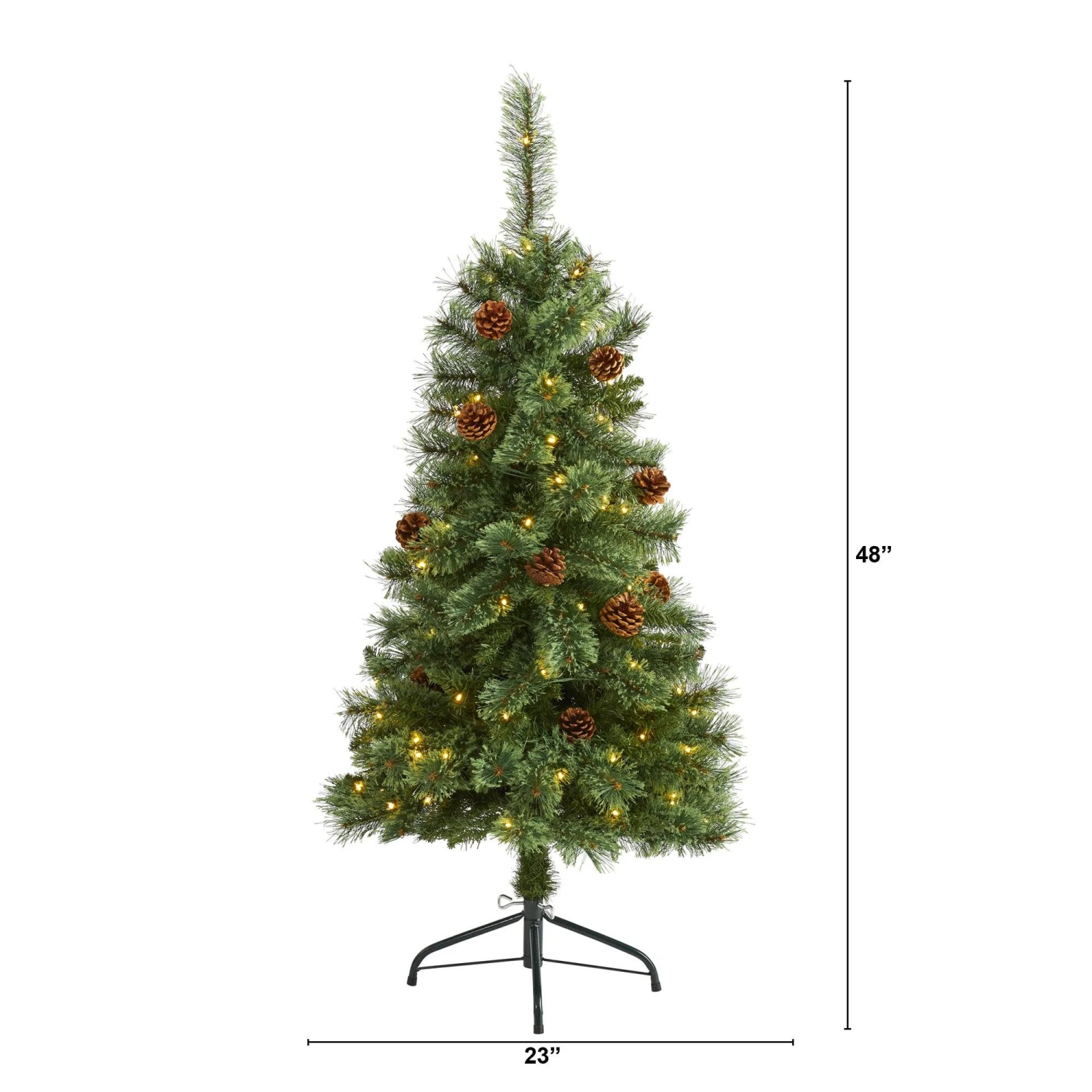 4’ White Mountain Pine Artificial Christmas Tree With 100 Clear LED Lights And Pine Cones - Image 2