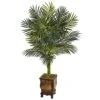 4.5’ Golden Cane Palm Tree In Wooden Decorated Planter