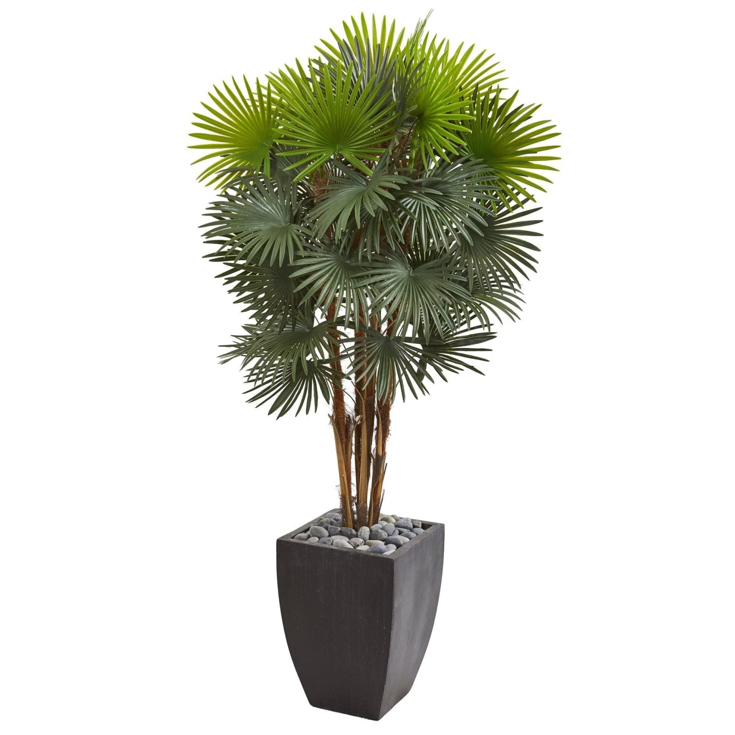 59” Fan Palm Artificial Tree In Black Planter