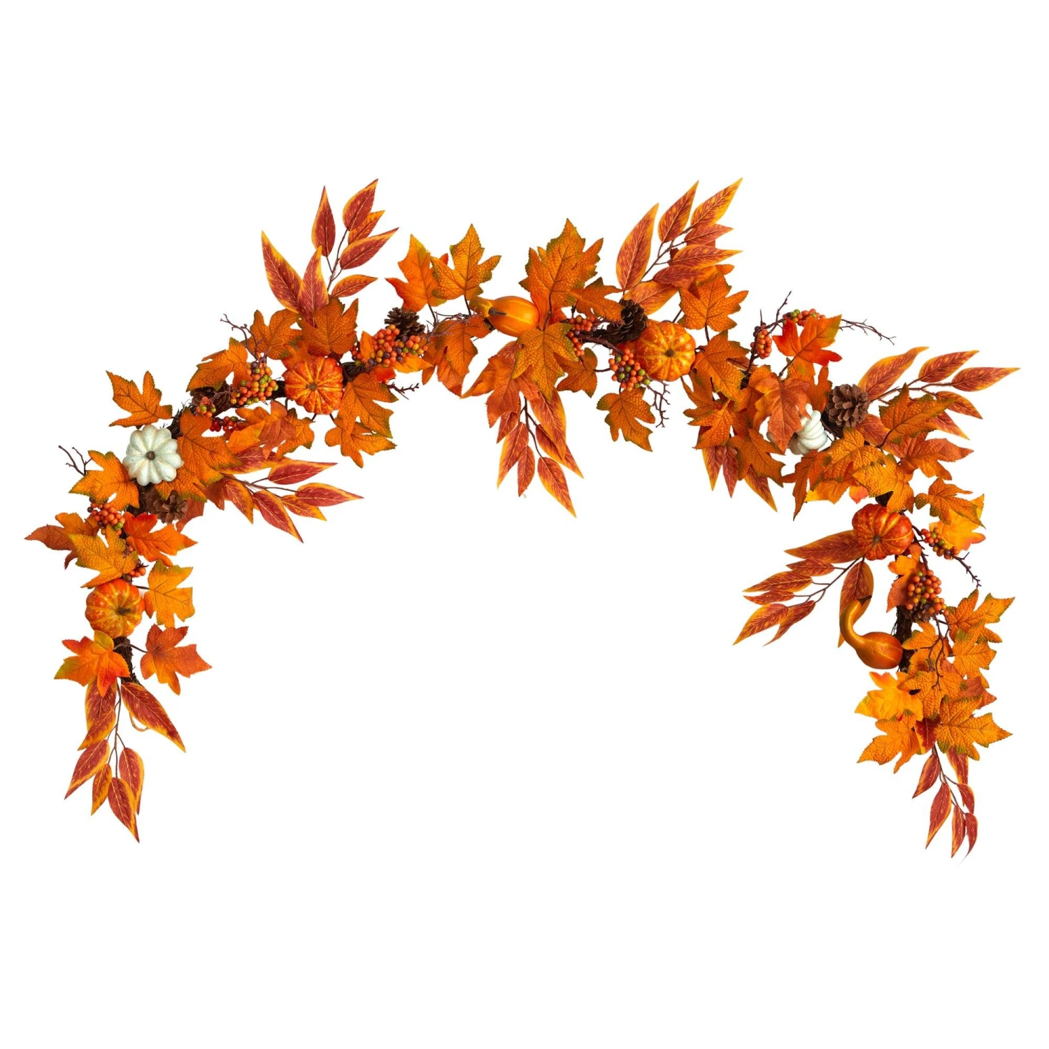 6’ Assorted Autumn Maple Leaves, Pumpkins, Gourds, Berries And Pinecone Artificial Fall Garland