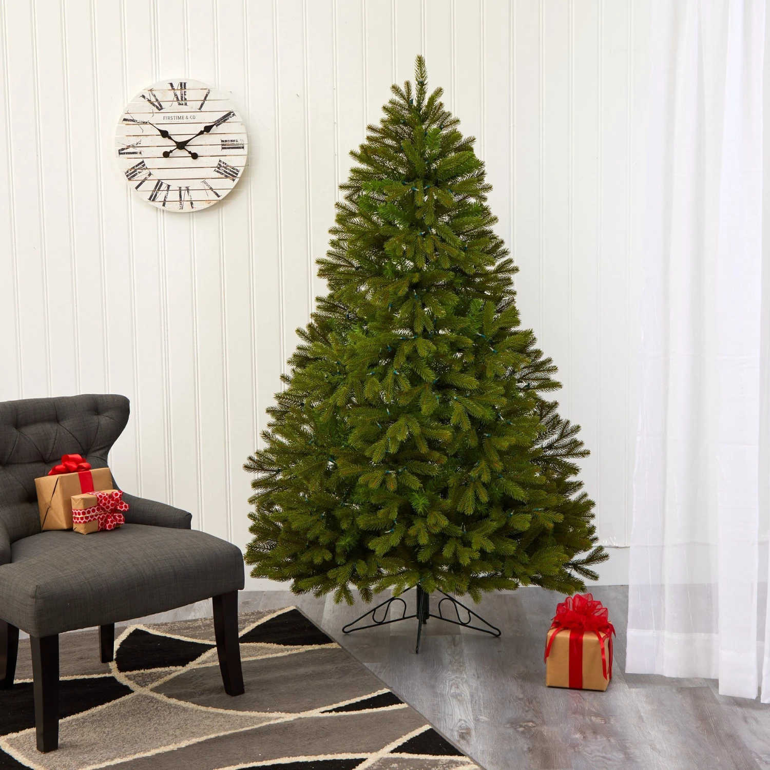 6' Cambridge Spruce Flat Back Artificial Christmas Tree With 350 Warm White (Multifunction) LED Lights And 642 Bendable Branches - Image 9