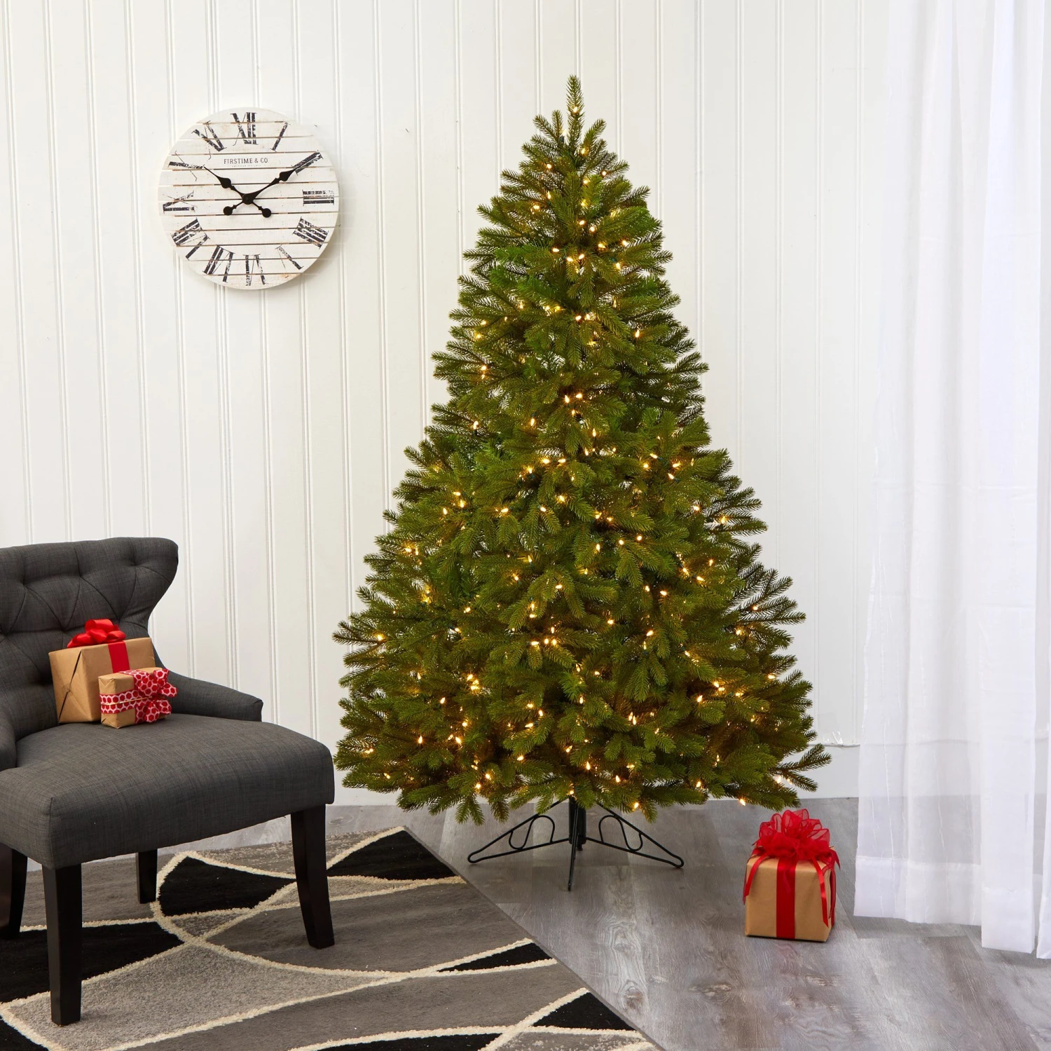 6' Cambridge Spruce Flat Back Artificial Christmas Tree With 350 Warm White (Multifunction) LED Lights And 642 Bendable Branches - Image 8