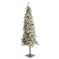 6’ Flocked Alpine Artificial Christmas Tree With 200 Lights And 580 Bendable Branches