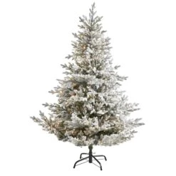 6’ Flocked Fraser Fir Artificial Christmas Tree With 500 Warm White Lights And 236 Bendable Branches