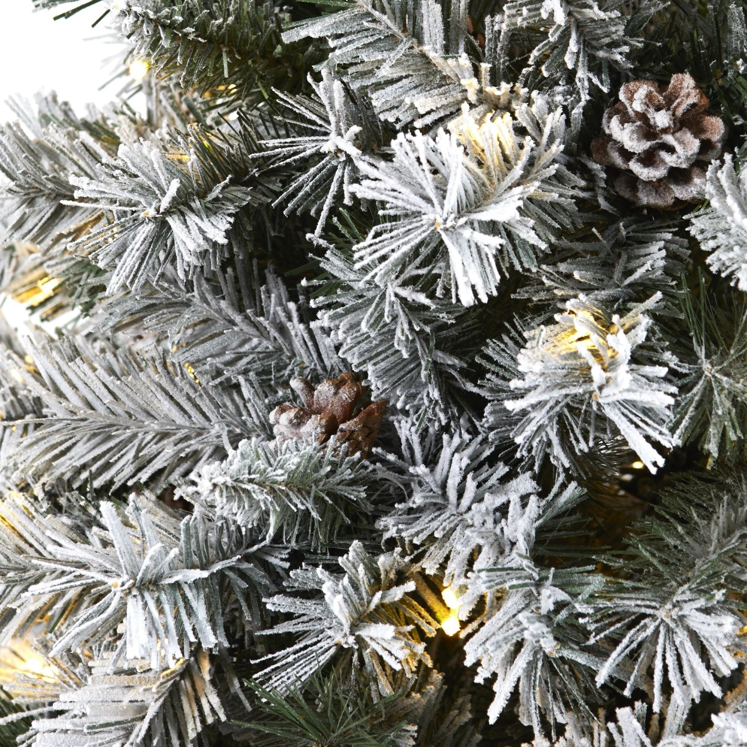 6' Flocked White River Mountain Pine Artificial Christmas Tree With Pinecones And 250 Clear LED Lights - Image 3