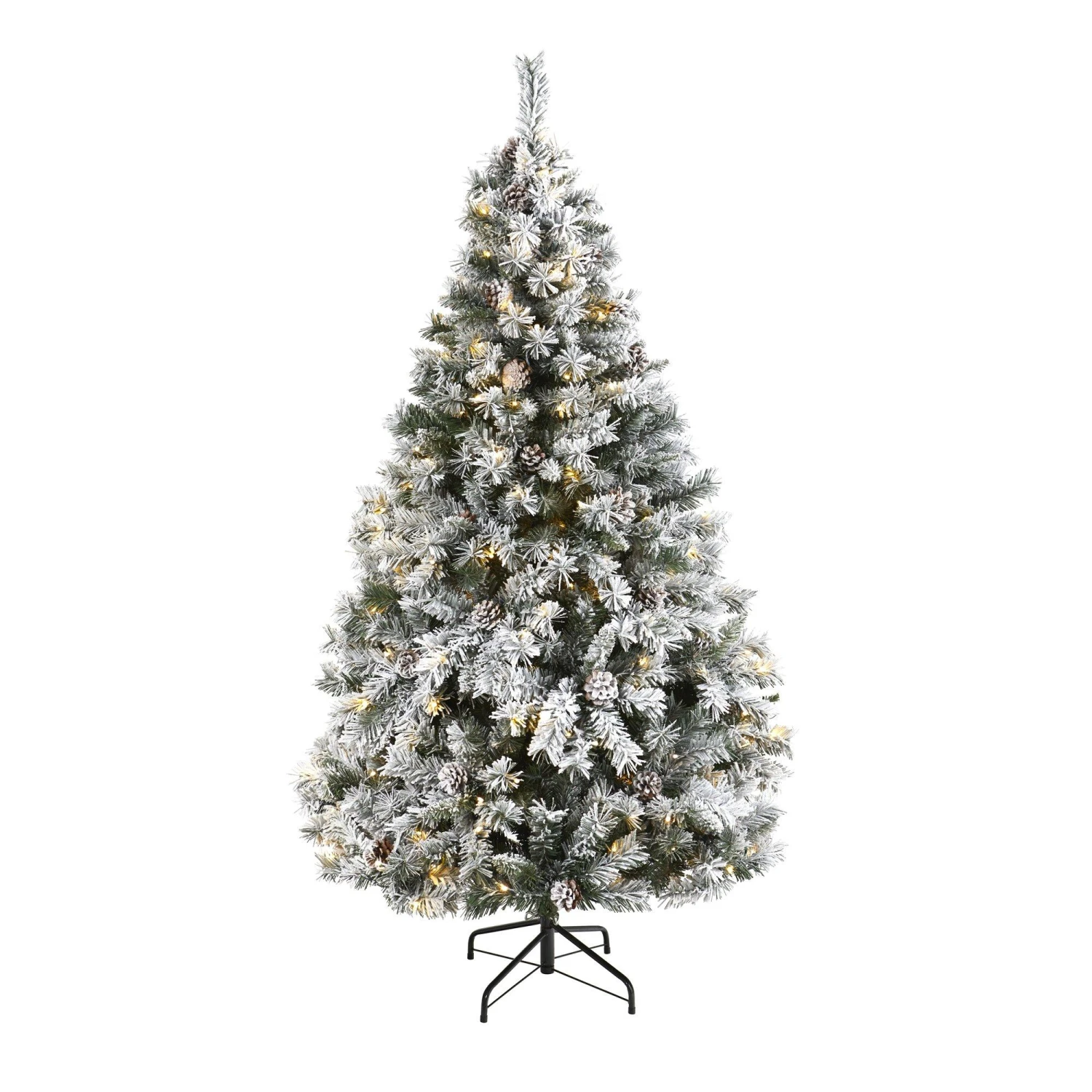 6' Flocked White River Mountain Pine Artificial Christmas Tree With Pinecones And 250 Clear LED Lights