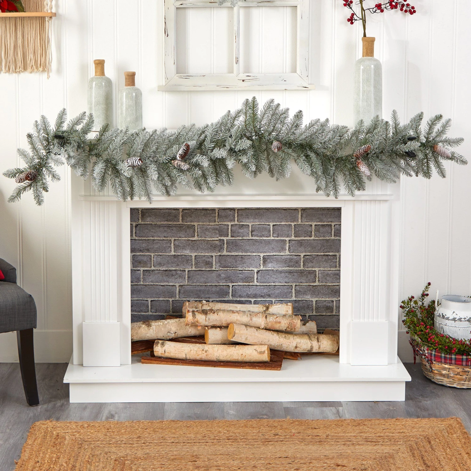 6' Frosted Artificial Christmas Garland With Pinecones And 50 Warm White LED Lights - Image 5