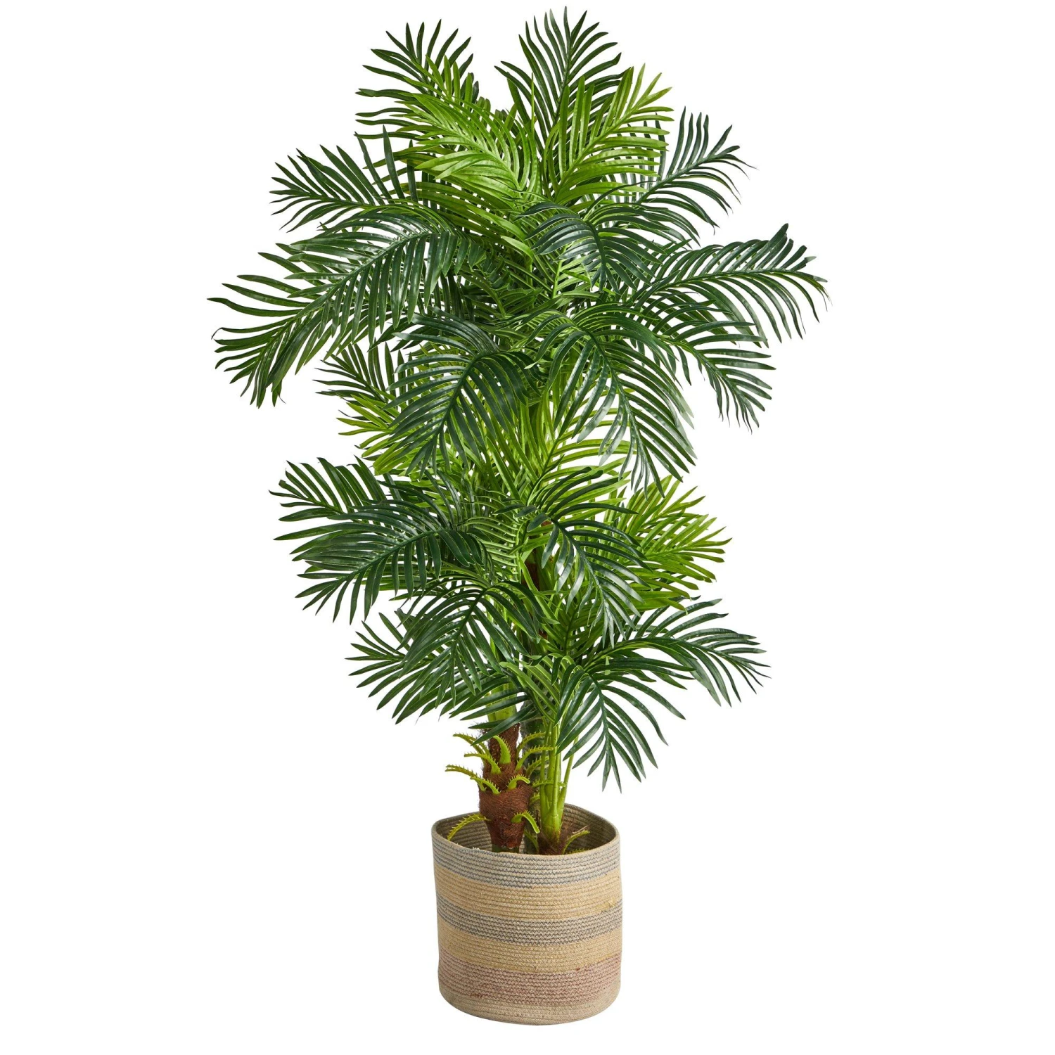 6’ Hawaii Artificial Palm Tree In Handmade Natural Cotton Multicolored Woven Planter
