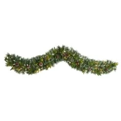 6’ Snow Tipped Christmas Artificial Garland With 35 Clear LED Lights And Pine Cones