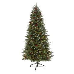 6' Snow Tipped Portland Spruce Artificial Christmas Tree With Frosted Berries And Pinecones With 300 Clear LED Lights