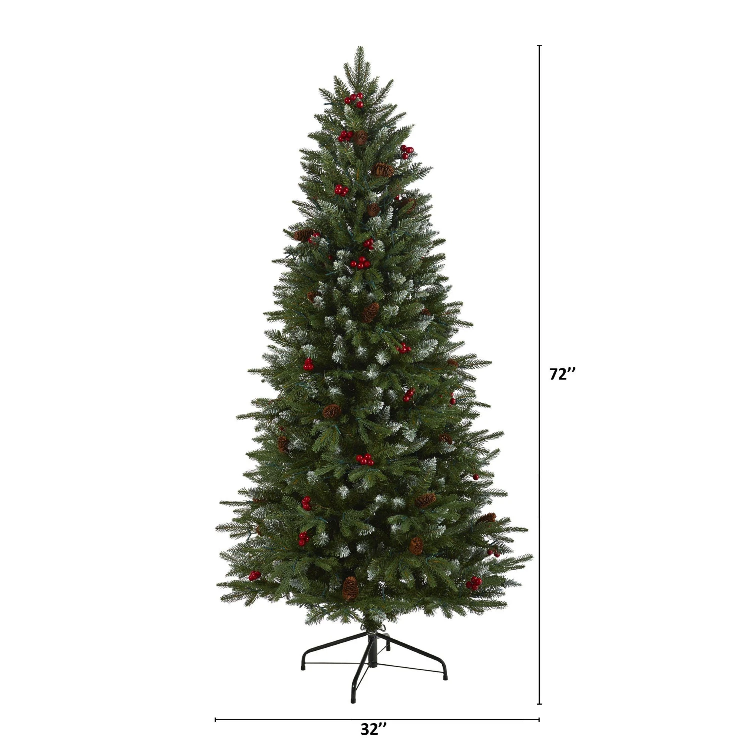 6' Snow Tipped Portland Spruce Artificial Christmas Tree With Frosted Berries And Pinecones With 300 Clear LED Lights - Image 2