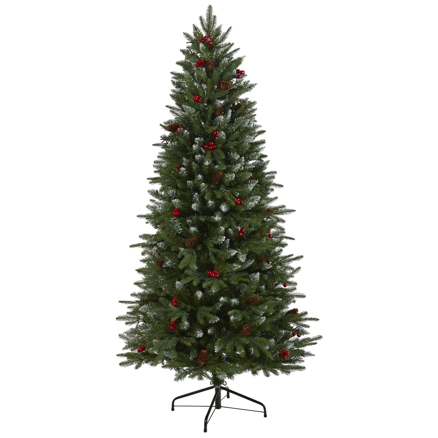 6' Snow Tipped Portland Spruce Artificial Christmas Tree With Frosted Berries And Pinecones With 300 Clear LED Lights - Image 3