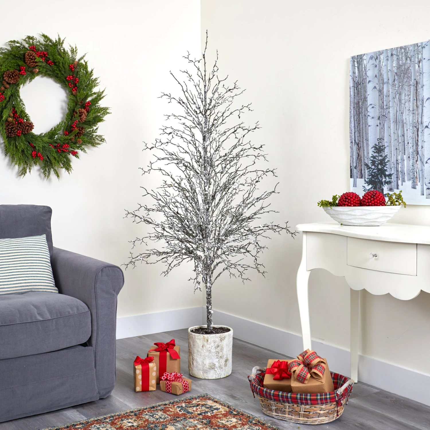 6’ Snowed Twig Artificial Christmas Tree In Decorative Planter - Image 4