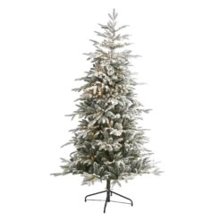 6.5’ Flocked Manchester Spruce Artificial Christmas Tree With 300 Lights And 781 Bendable Branches
