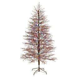 7' Frosted Berry Twig Christmas Tree With 450 Multicolored Gum Ball LED Lights And 1192 Bendable Branches