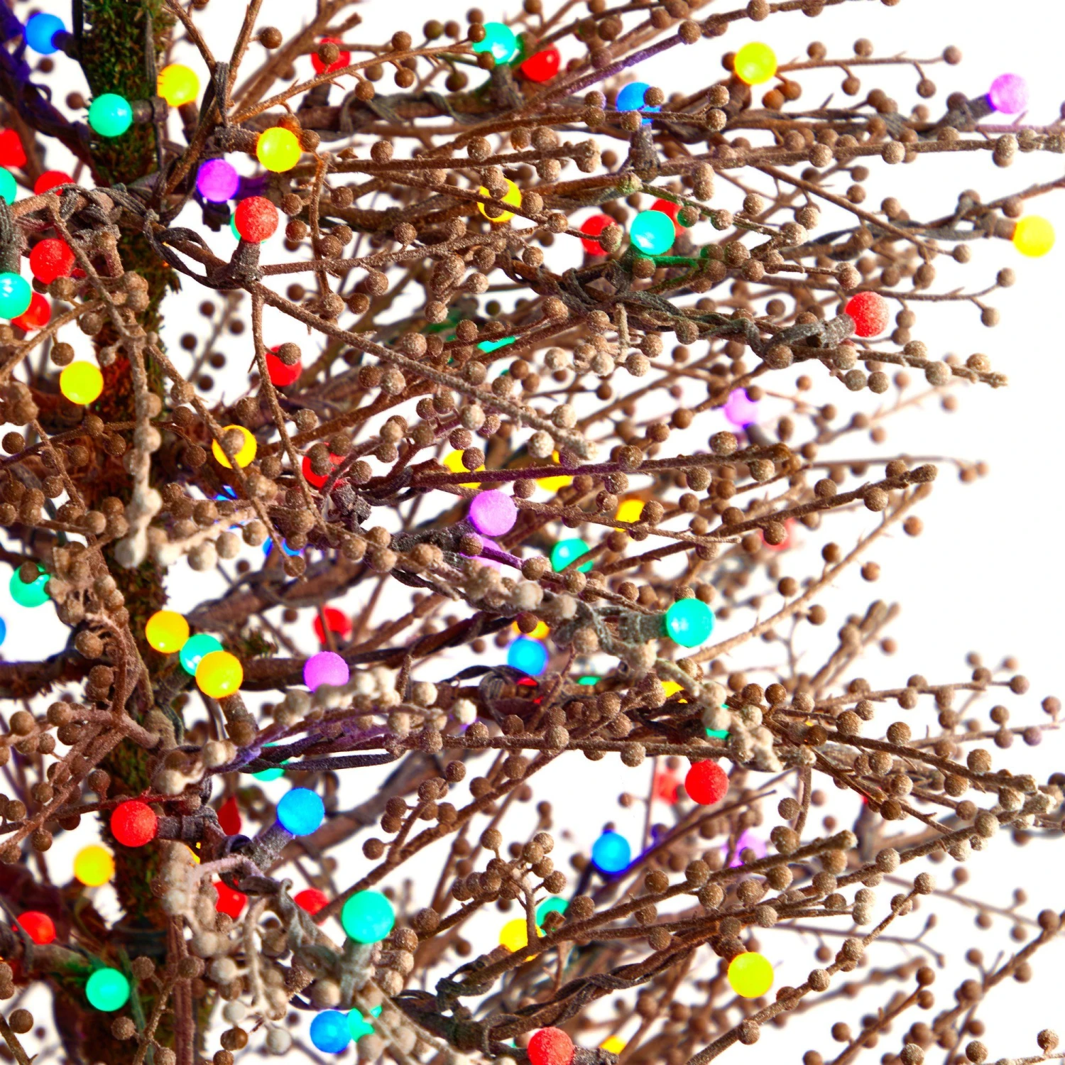 7' Frosted Berry Twig Christmas Tree With 450 Multicolored Gum Ball LED Lights And 1192 Bendable Branches - Image 4