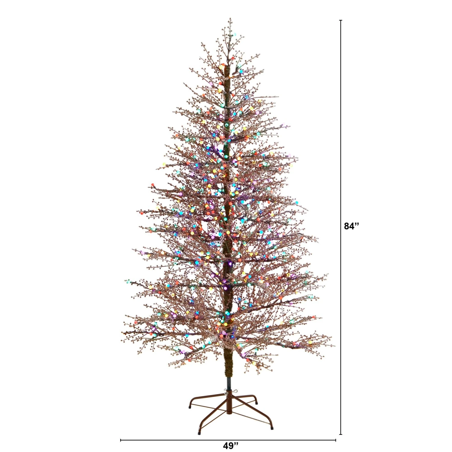 7' Frosted Berry Twig Christmas Tree With 450 Multicolored Gum Ball LED Lights And 1192 Bendable Branches - Image 2