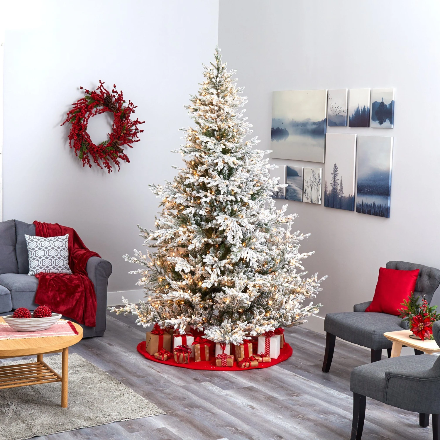 8’ Flocked Fraser Fir Artificial Christmas Tree With 800 Warm White Lights And 4892 Bendable Branches - Image 6
