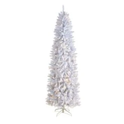 8’ Slim White Artificial Christmas Tree With 400 Warm White LED Lights And 1348 Bendable Branches