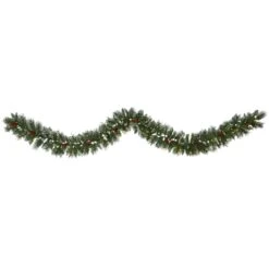 9’ Frosted Swiss Pine Artificial Garland With 50 Clear LED Lights And Berries